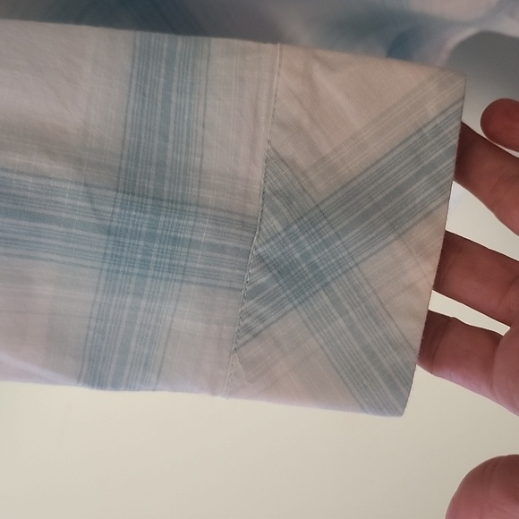 Soft Surroundings pearl button‎ down top pale blue white plaid womens ext… - Picture 9 of 13